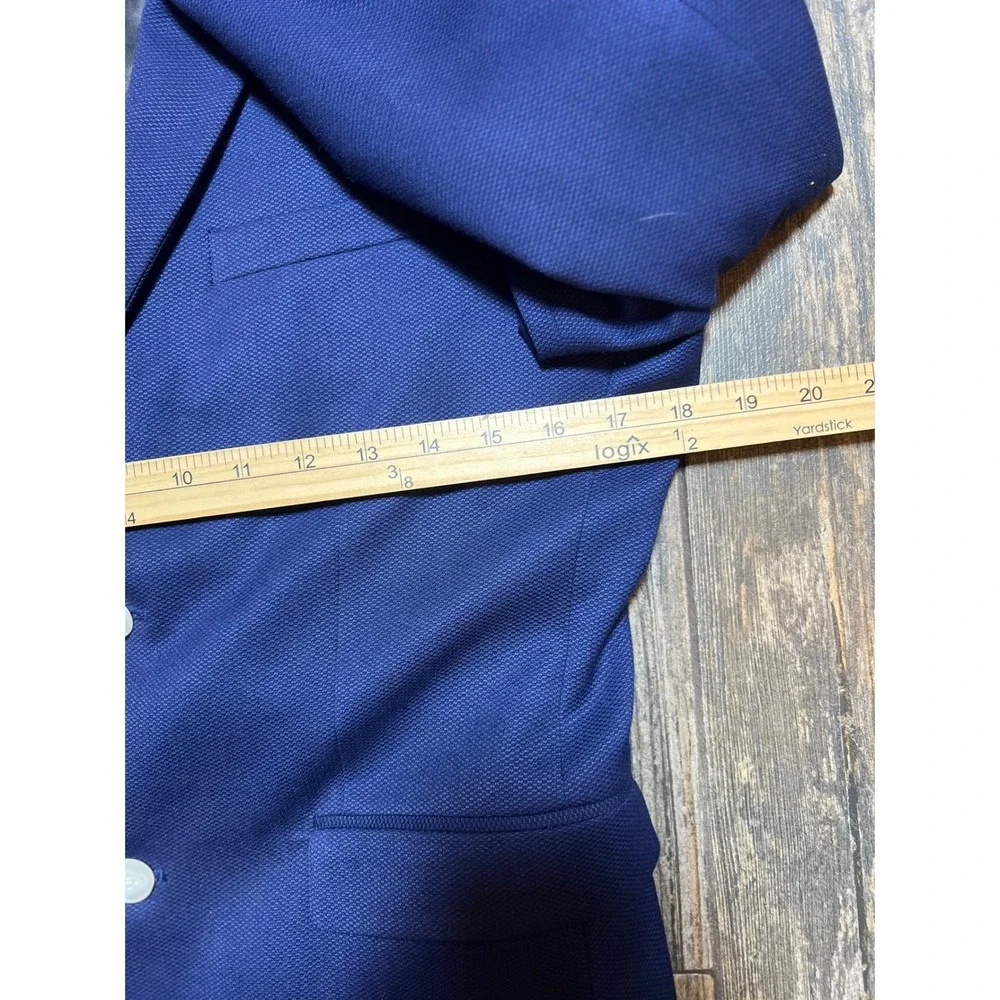 H&M Mens Blue Textured Slim Fit Blazer Suit Jacket Size 38R Preppy 2 Button Work